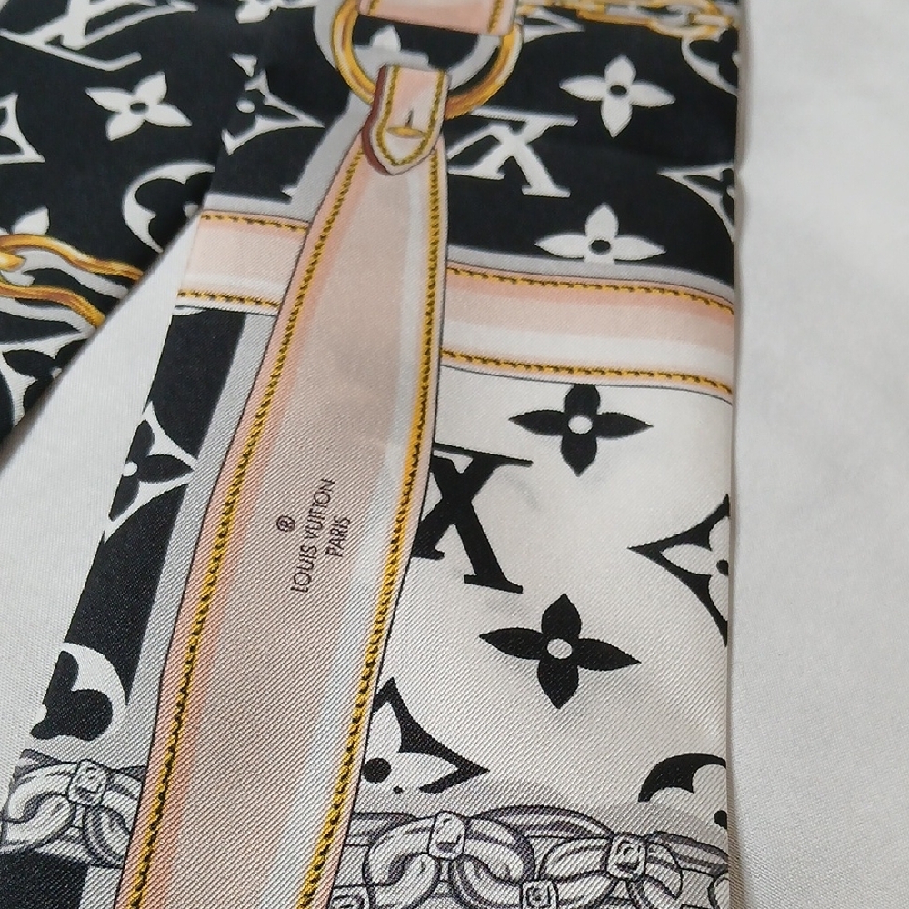 Louis Vuitton Monogram Silk Scarf in Black, White, and Gold - Picture 2 of 5